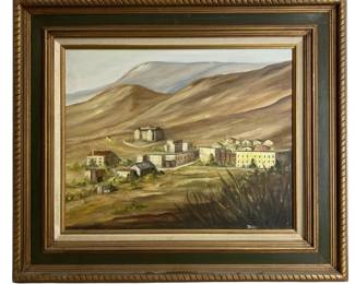 Signed “Babs" Acrylic On Canvas - Valley Town