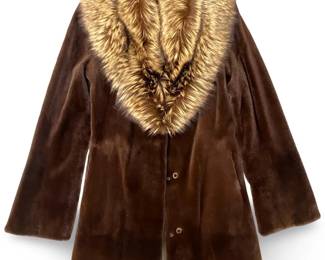 Sheared Beaver Fur & Raccoon Fur Collar Coat