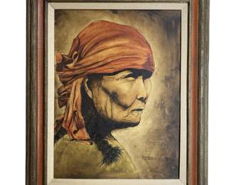 Signed Mixed Media Native Woman