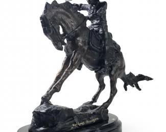 Signed Frederic Remington Cowboy Bronze Sculpture