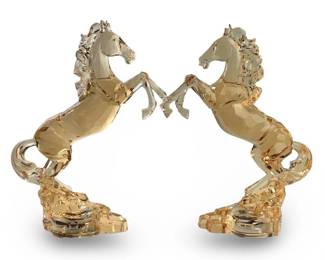 (2) Stunning Lit Amber Acrylic Horse Sculptures