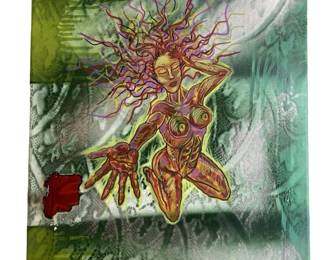 Signed Rotten Russ “Girl on Fire" mixed media