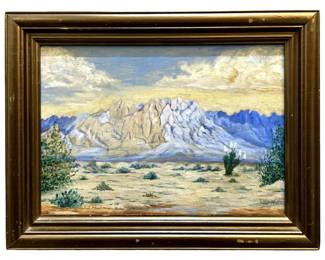 Signed Desert Landscape Acrylic on Panel