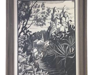 Signed M.C. Escher Landscape Serigraph