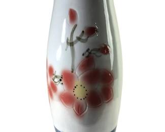 Signed 80’s Chinese Hand Painted Floral Tall Vase