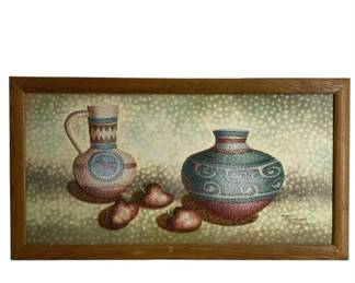 Signed Richard Haines Mixed on Canvas of Pottery
