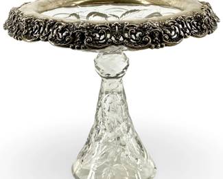 Sterling Trim Crystal Pedestal Dish