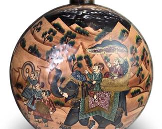 Vintage Hand Painted India Tin Vessel
