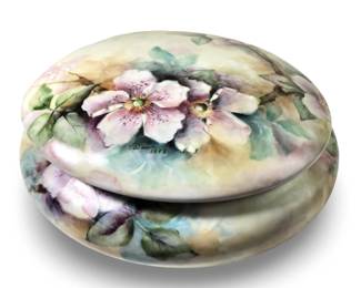 Signed Vintage Porcelain Hand Painted Powder Box