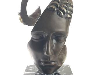 Signed Salvador Dali Surrealist Head Bronze