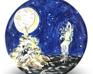Hand Painted Ceramic Nude Mermaid Blue Plate