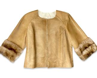 Badgley Mischka Muskrat Cuff Camel Calfskin Jacket