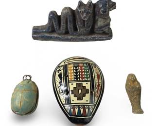 (4pc) Rare Egyptian Scarab Amulet Cat Figurine