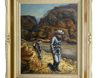 Signed Enid Man And His Mule-Oil on Board