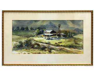 Signed E.W. Libby “Valley Ranch" Watercolor