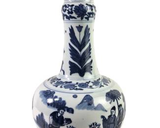 Qianlong Chinese Blue & White Story Bottle Vase