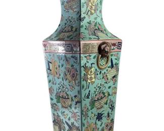 Large Turquoise Chinese Famille Porcelain Square
