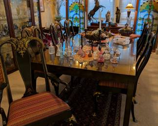 Ebony dining table with 8 Chinoiserie chairs