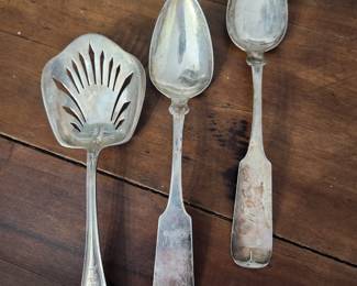 sterling silver tomato server and coin silver spoons (oakes)