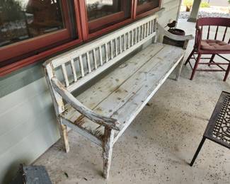 Long white wood bench