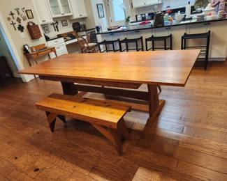 Longleaf Pine Amish style table with benches made in Waco Homestead Heritage 98x39x30 
