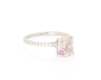1103
An 18K White Gold, Pink Sapphire and Diamond Ring
Centering a cushion-cut pink sapphire weighing approximately 3.13 carats, accented by round diamonds halfway down the shank, with Italian assay marks
Size: 6 1/2
3.0 grams gross
Estimate: $1,500 - $2,500