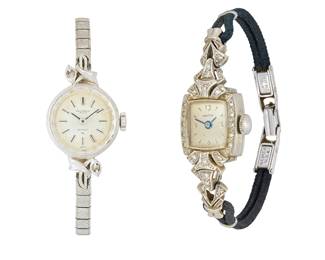 1139
Two Watches
Including a 14k white gold Cronton watch accented by round single-cut diamonds together with a Seiko Solar watch
2 pieces
Inner Circumference: 5 1/2 in. and 5 3/4 in.
Estimate: $600 - $800
