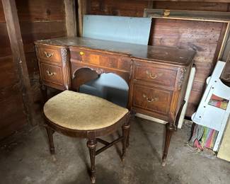Antique Vanity w/ Mirror & Bench