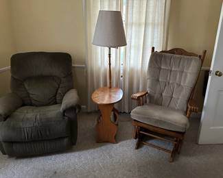 Recliner, Side Table w/ Lamp, Platform Rocker