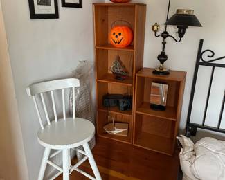 Storage Shelves, Lamp, Stool, Halloween Decorations