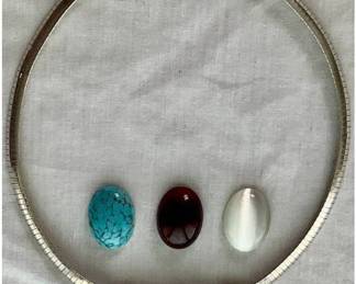Milor Italy .925 Sterling Silver Slide Pendant Necklace with 4 Interchangeable Stone