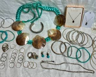 Silver Tone Costume Jewelry Collection with Aqua Accents
