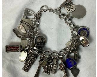 Vintage Travel Charm Bracelet with Sterling Silver Charms