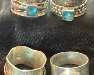 Four Wide Band Sterling Silver Rings