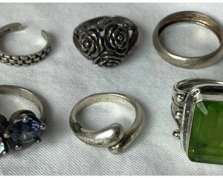 Six .925 Sterling Silver Rings