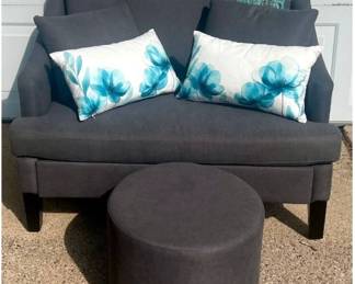 Small Lightweight Loveseat and Ottoman with Throw Pillows and Blanket