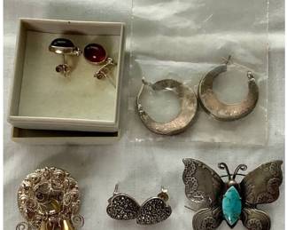 Bundle of .925 Sterling Silver Earrings and Pin plus 830 Silver Pin