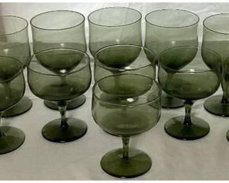 Mid Century Modern Smokey Brown Glasses - 7 Wine and 6 Sorbet