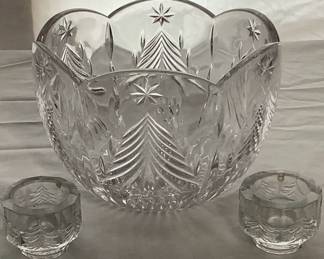 Christmas Glass Bundle of Iittala Finnish Glass Kuusi Candle Holders and Mikasa Christmas Tree Crystal Bowl