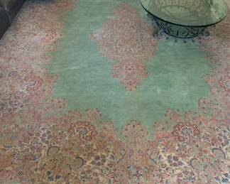 Vintage Aquamarine Floral Kerman Rug with Center Medallion, 15’6 x 12’2