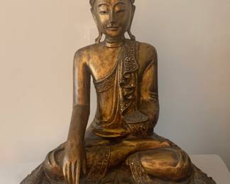 Antique Carved Gilt Seated Buddha Statue 19 3/4” tall
