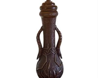 Japanese Bronze Table Lamp Adorned with Mythical Scroll Handles, a Pair