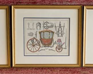 Trio of French Carriage Assembly Prints by Dennis Diderot, Framed