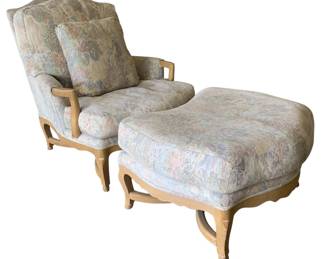 1980s Kreiss Collection Vintage French Armchair With Matching Ottoman