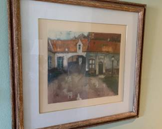 Entrance to Beguinage in Bruges, Signed Lithograph, Framed