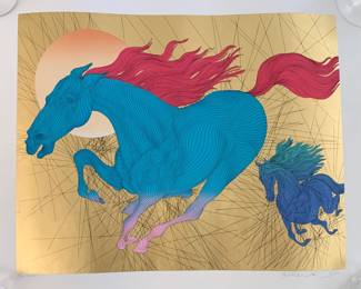 Guillaume Azoulay "Equus" Gold Leaf Serigraph 38/500, Signed and Numbered by the Artist