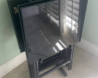 Four Black Lacquer Dinner Trays with Stand
