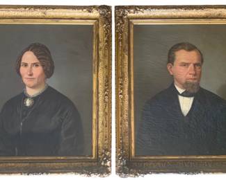 Pair of Late 18th Century Oil Paintings in Gilded Plaster Frames