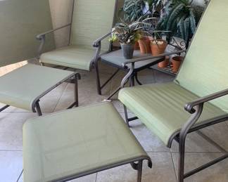 Pair of Brown Jordan Armchairs with Ottomans