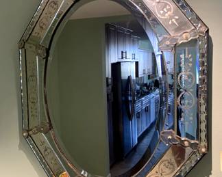Antique French Etched Octagonal Mirror
